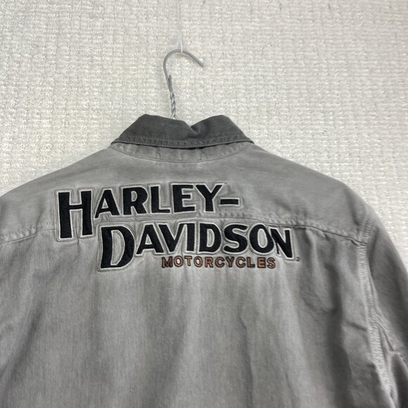 Y2K Harley-Davidson Men’s Gray Denim Button Shirt Embroidered Logo Patches Read - Picture 15 of 15